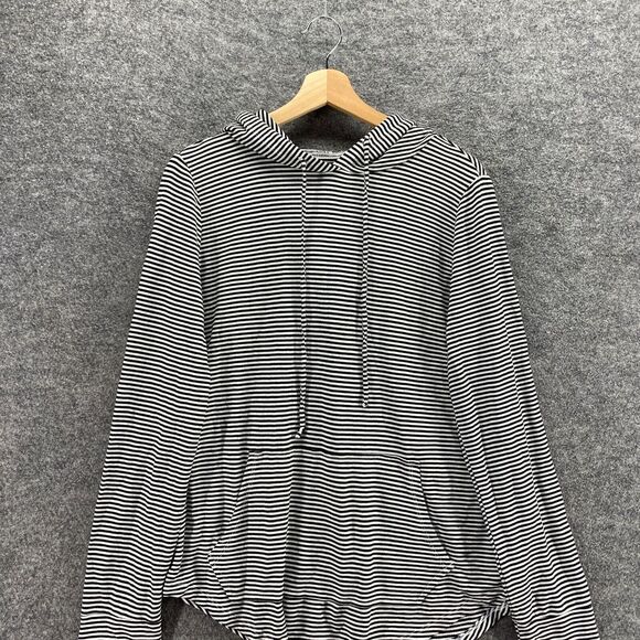 Workshop Hoodie Women M Medium Black Striped Hooded Long Sleeve Pockets Rayon - Picture 3 of 8